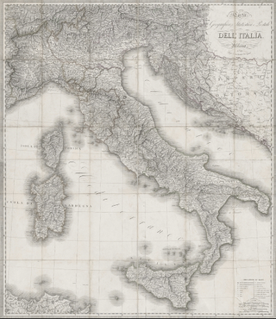 carte Italie 1821 en noir et blanc